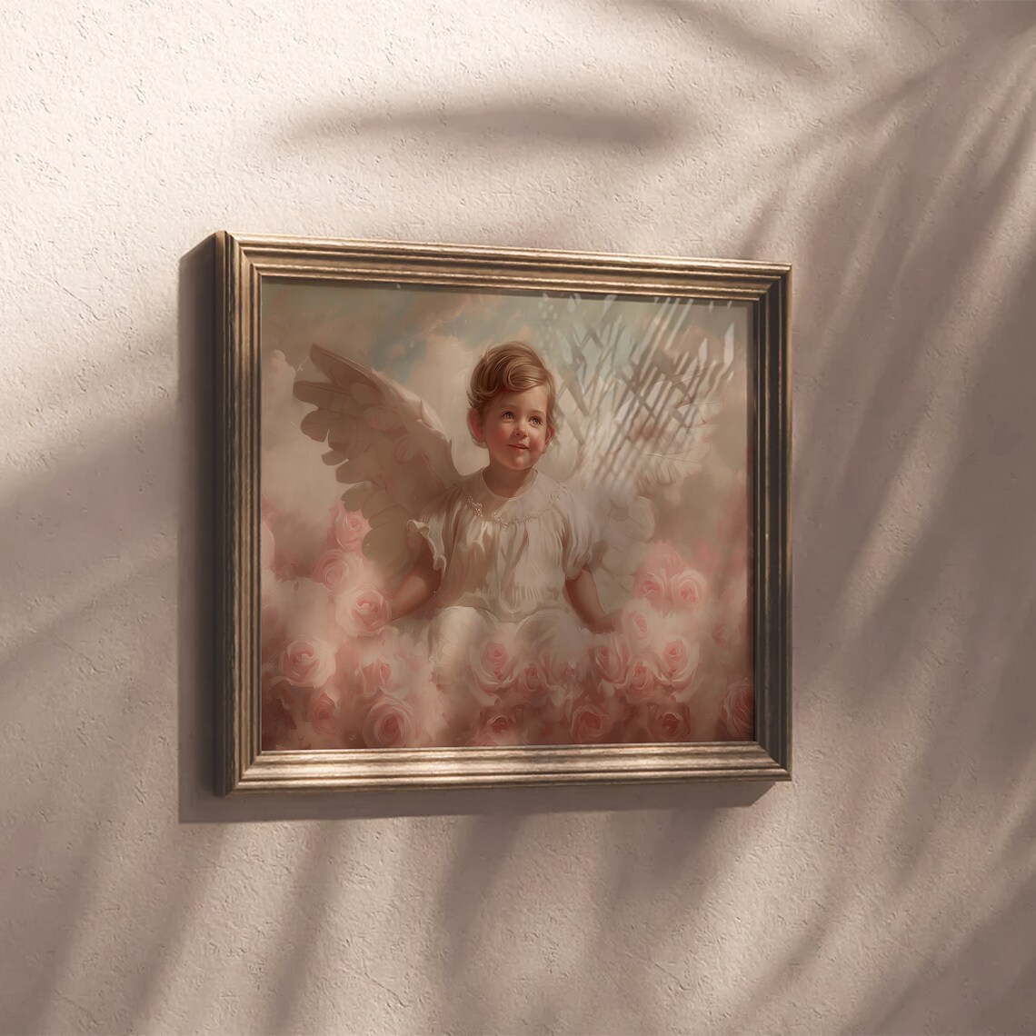Vintage Cherub Angel Child Among Pink Roses Romantic Nursery Poster - Image 3