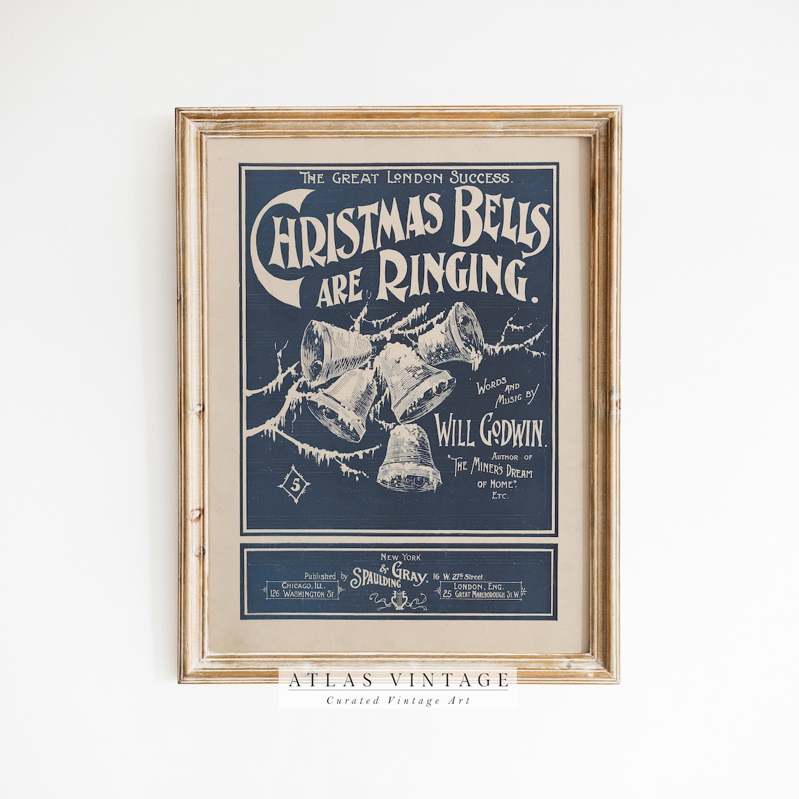Vintage Christmas Bells Are Ringing Sheet Music Cover Poster Art