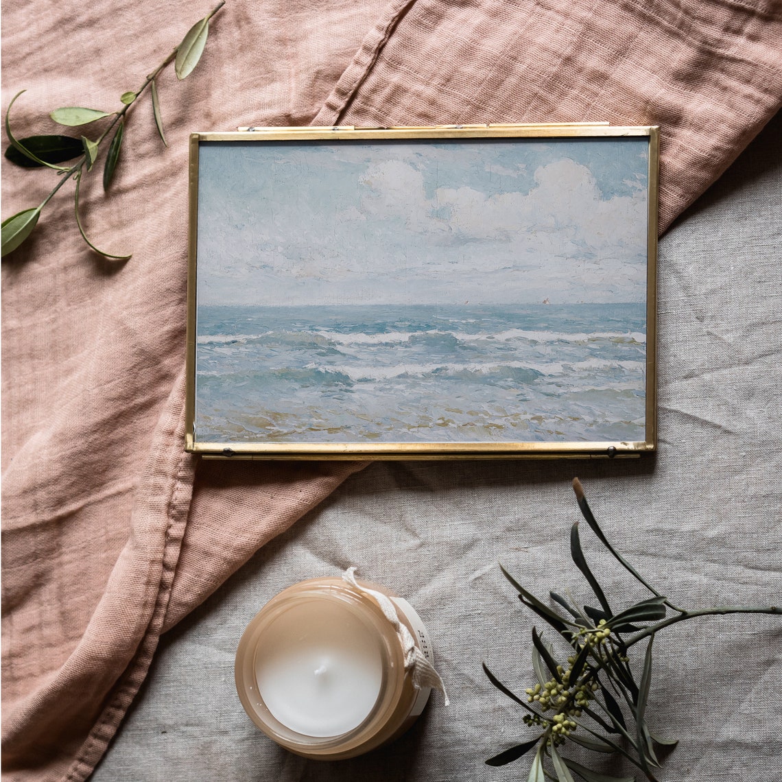 Blue Ocean Waves Under Cloudy Sky Gentle Coastal Seascape Wall Poster - Image 5