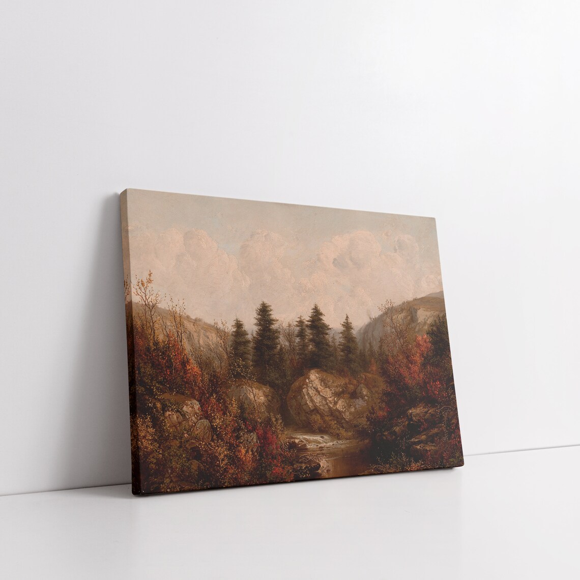 Vintage Autumn Pine Forest with Mountain Stream Landscape Poster - Image 6