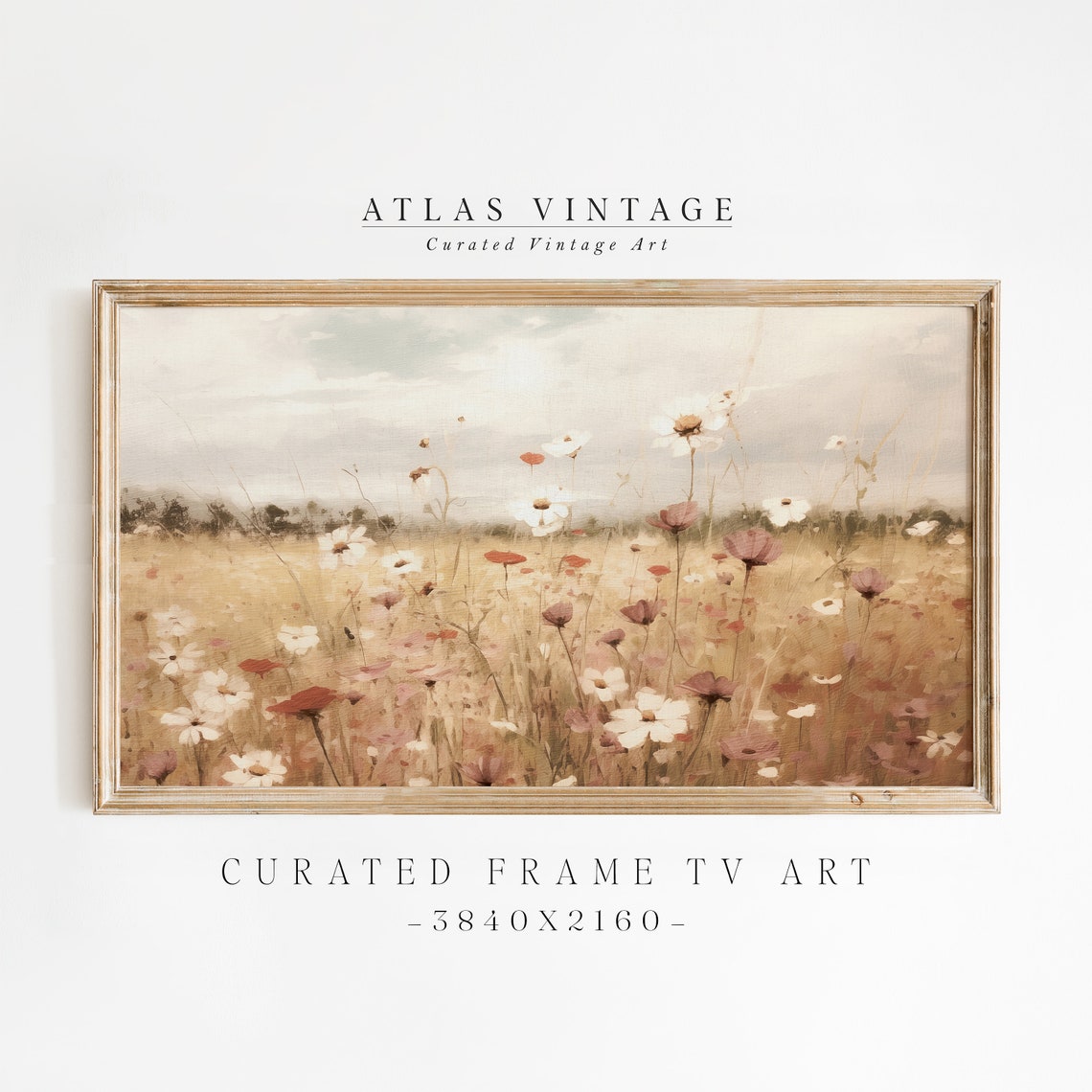 Vintage Spring Wildflower Field Frame Tv Art Flower Meadow Frame Tv Art Warm Tone Summer Landscape French Country Floral Painting