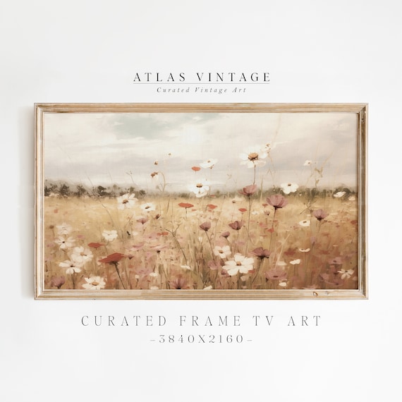 Daisy And Poppy Wildflower Field Warm Tones Frame TV Art Floral Meadow Poster