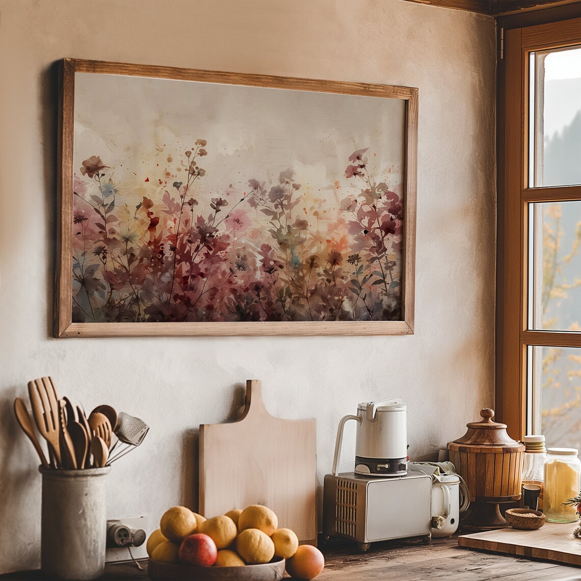 Purple Wildflower Meadow Watercolor Soft Autumn Floral Poster - Image 3