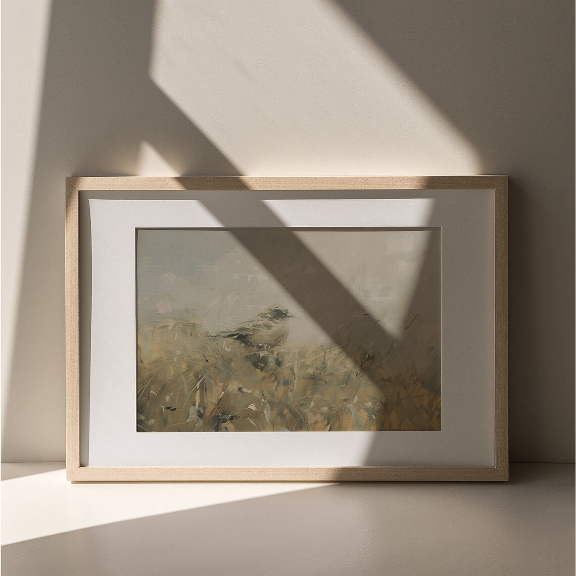 Muted Beige Songbird Meadow Oil Painting Vintage Neutral Field Study Poster - Image 3