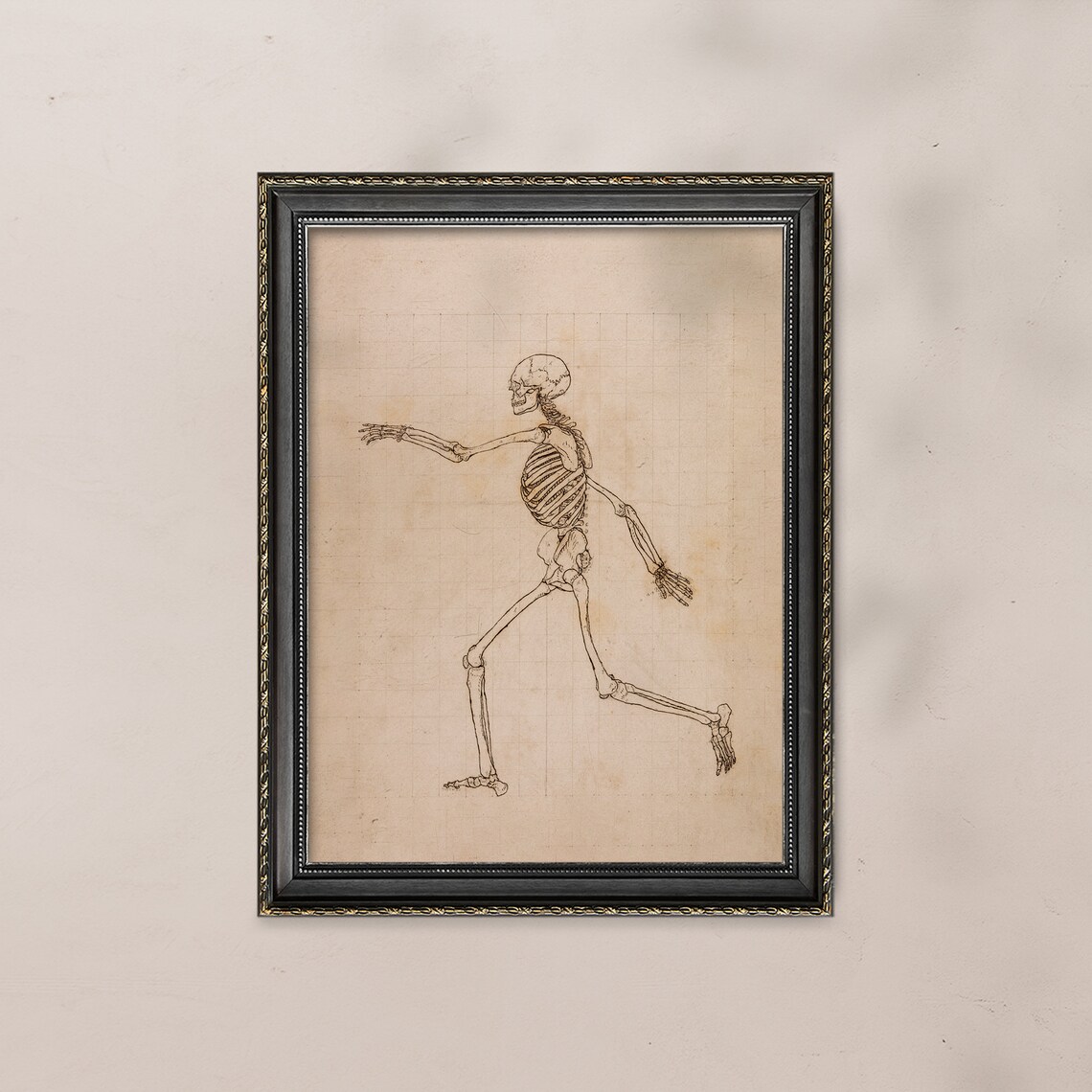 Walking Human Skeleton Anatomy Line Sketch Gothic Halloween Dark Poster - Image 6