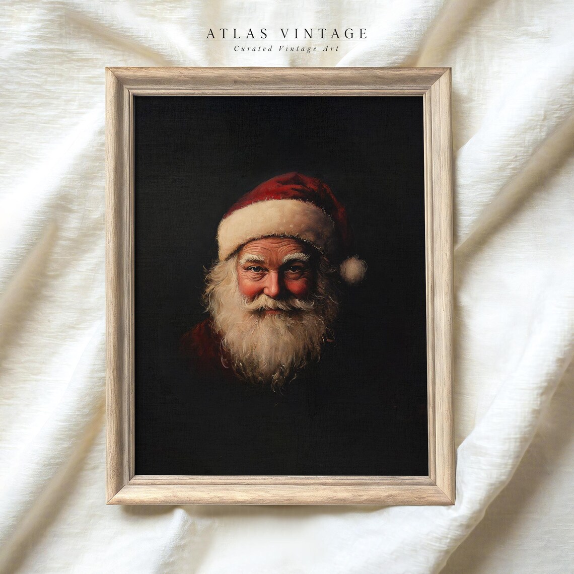 Vintage Santa Claus Portrait Dark Moody Christmas Oil Art Poster - Image 3