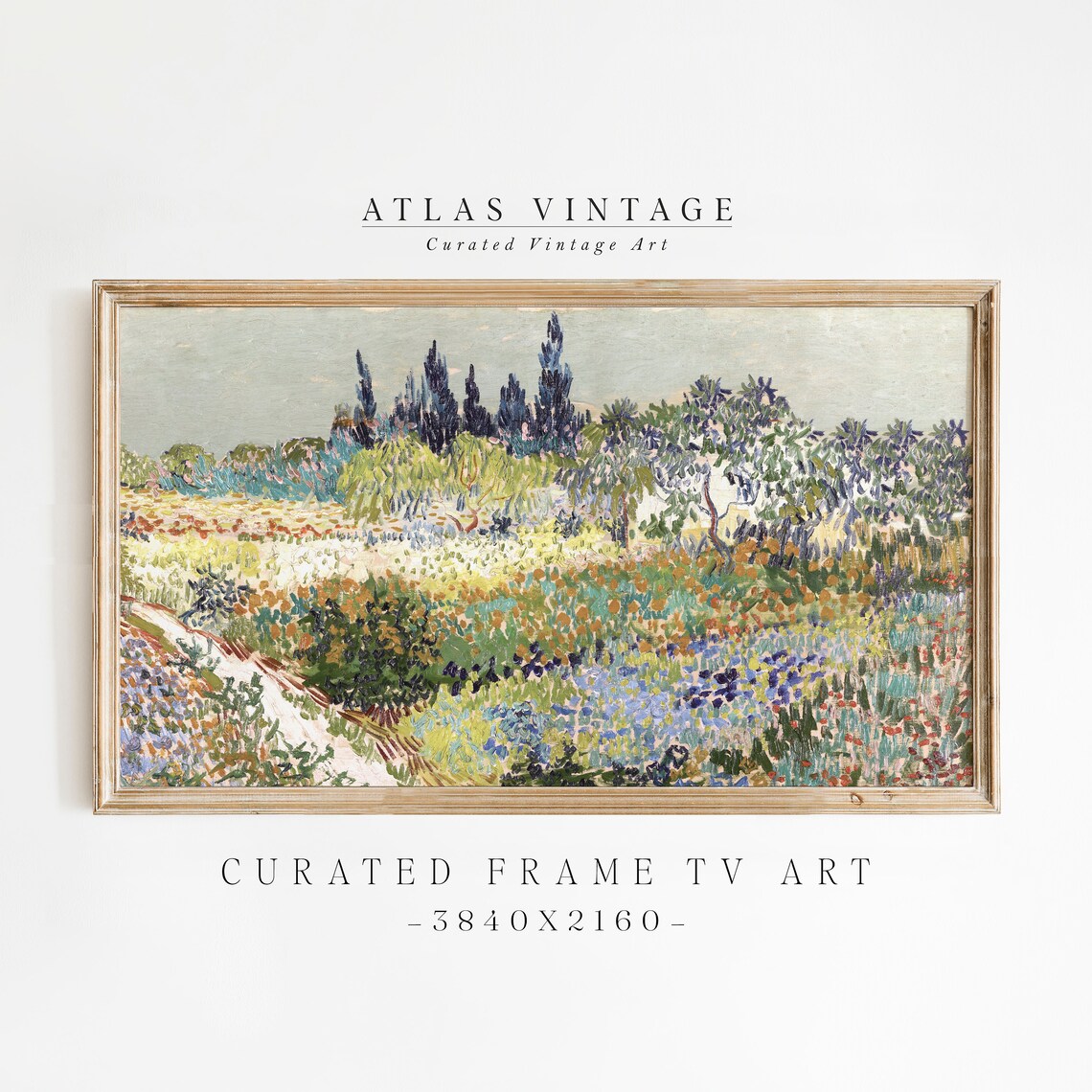 Impressionist Flower Garden Painting Poster Holland Field Cypress Trees