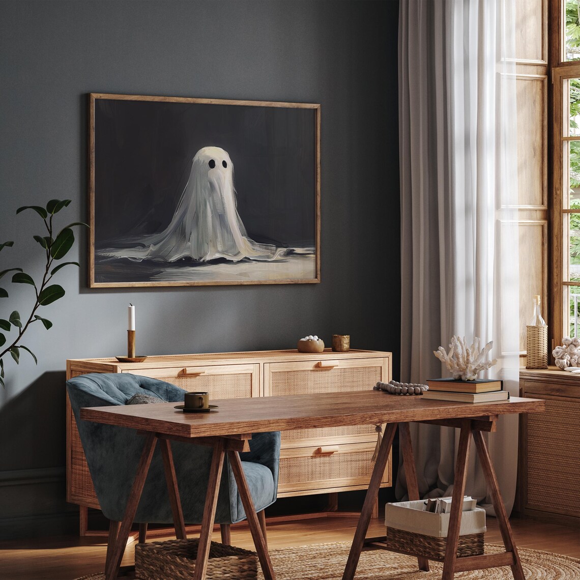 Cute Little Ghost Vintage Style Spooky Halloween Oil Painting Poster - Image 7