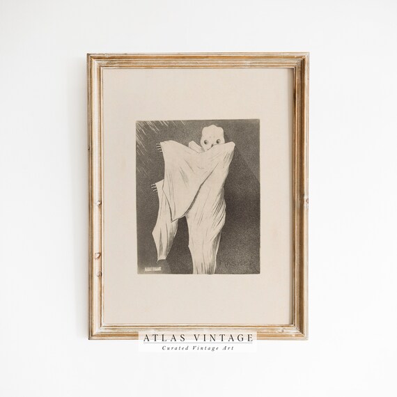 Vintage Ghost Sketch Black and White Monochrome Etching Spooky Art Poster