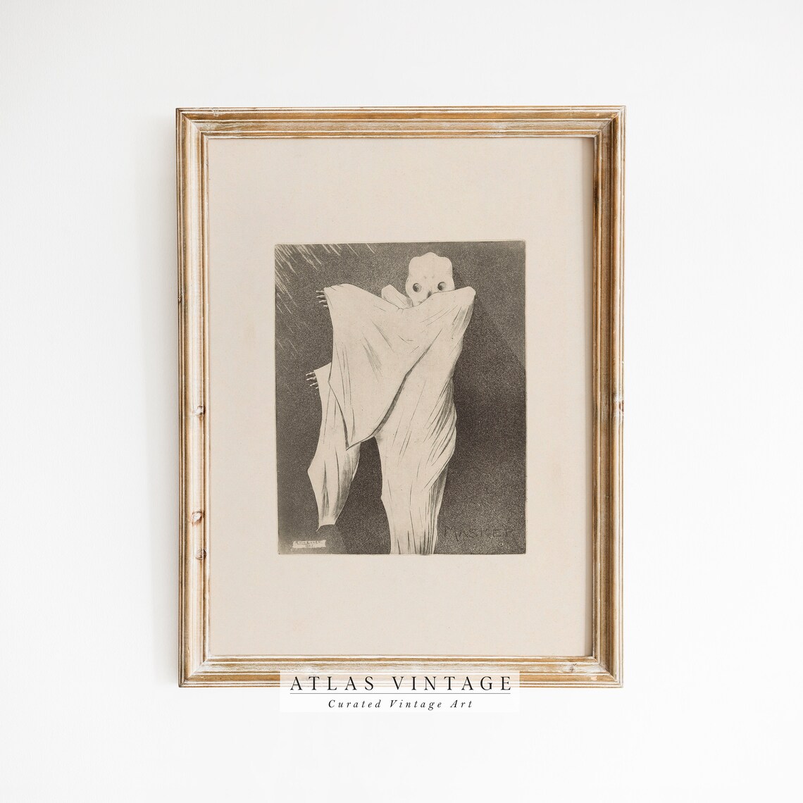 Vintage Ghost Sketch Black and White Monochrome Etching Spooky Art Poster