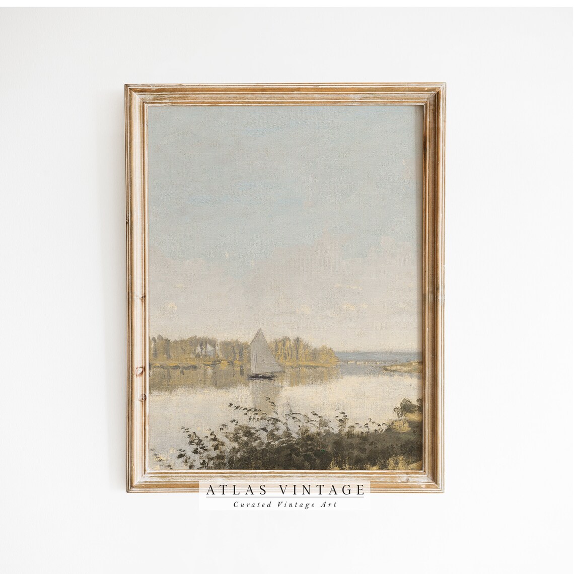 Vintage Sailboat on Calm Lake Antique Sailing Boat Seascape Art Poster