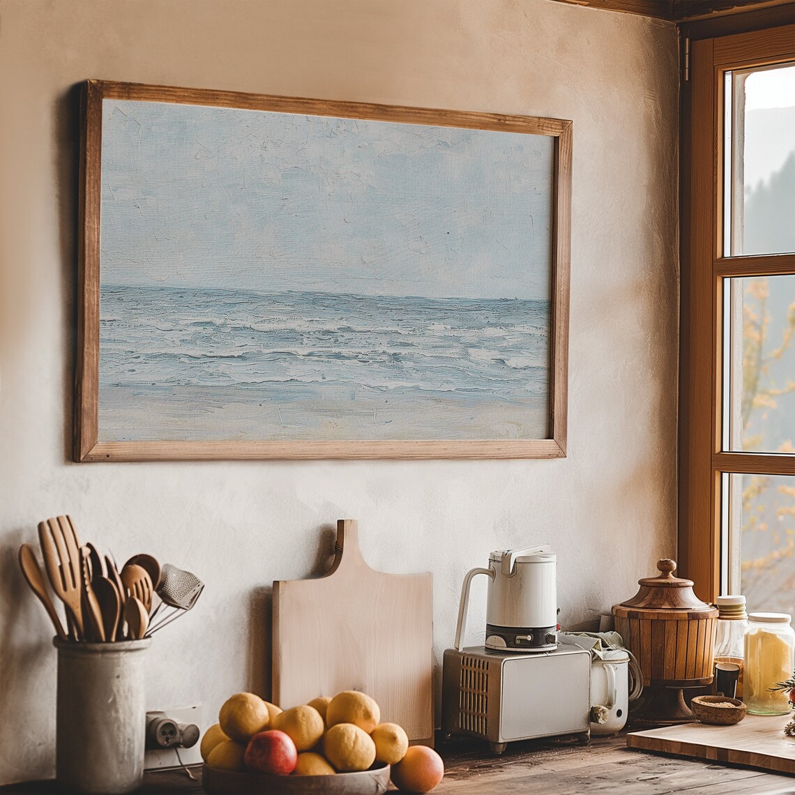 Minimal Blue Ocean Waves Abstract Vintage Coastal Painting Poster - Image 6