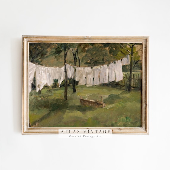 Sunlit Laundry Lines White Sheets On Green Farmyard Cottage Wall Poster