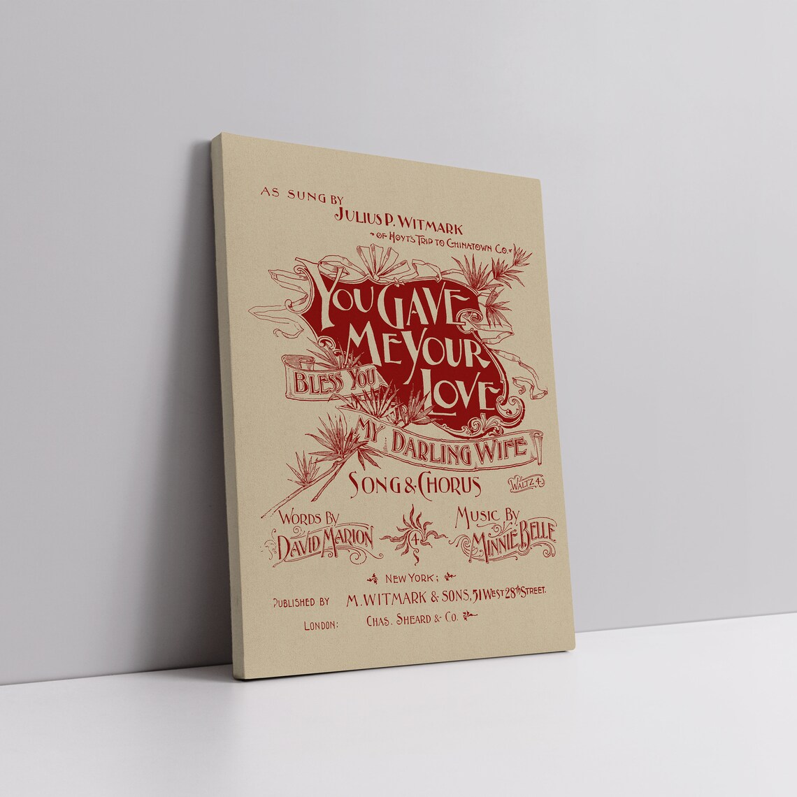 You Gave Me Your Love Vintage Sheet Music Cover Red Lettering Poster - Image 4