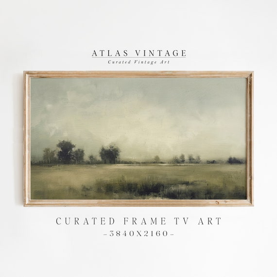 Moody Dark Landscape Spring Frame Tv Art Vintage Summer Field Frame Tv Country Pasture Scenery Tree Decor Rustic Earthy Painting