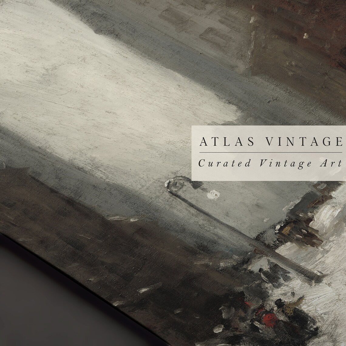 Snowy City Street Lamppost Winter Vintage Impressionist Poster - Image 3