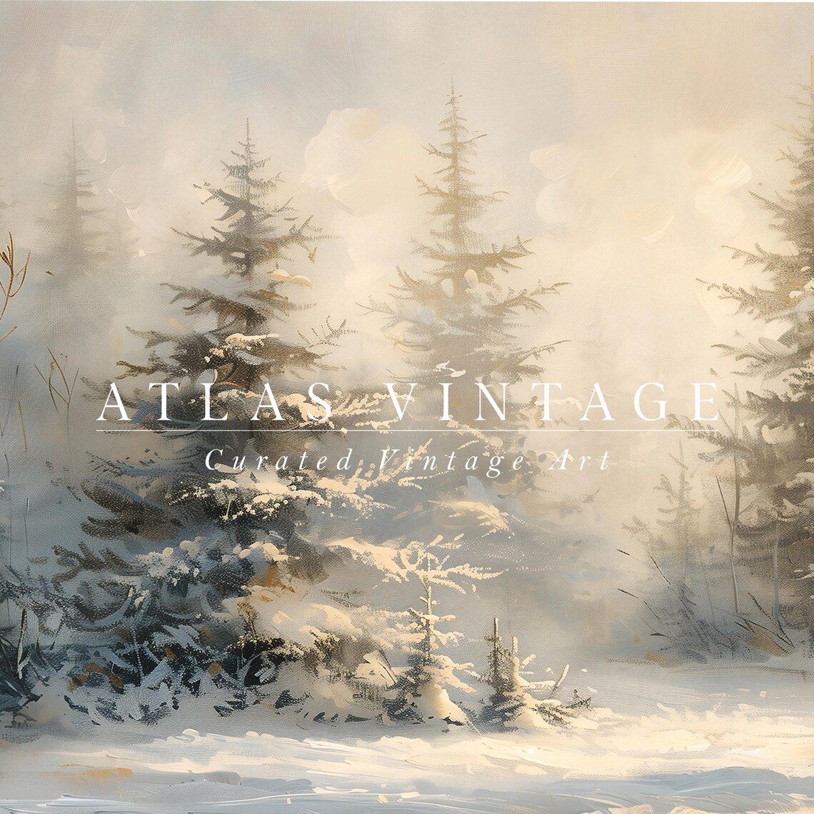 Snowy Evergreen Forest in Sunlit Mist Vintage Winter Frame TV Poster - Image 6
