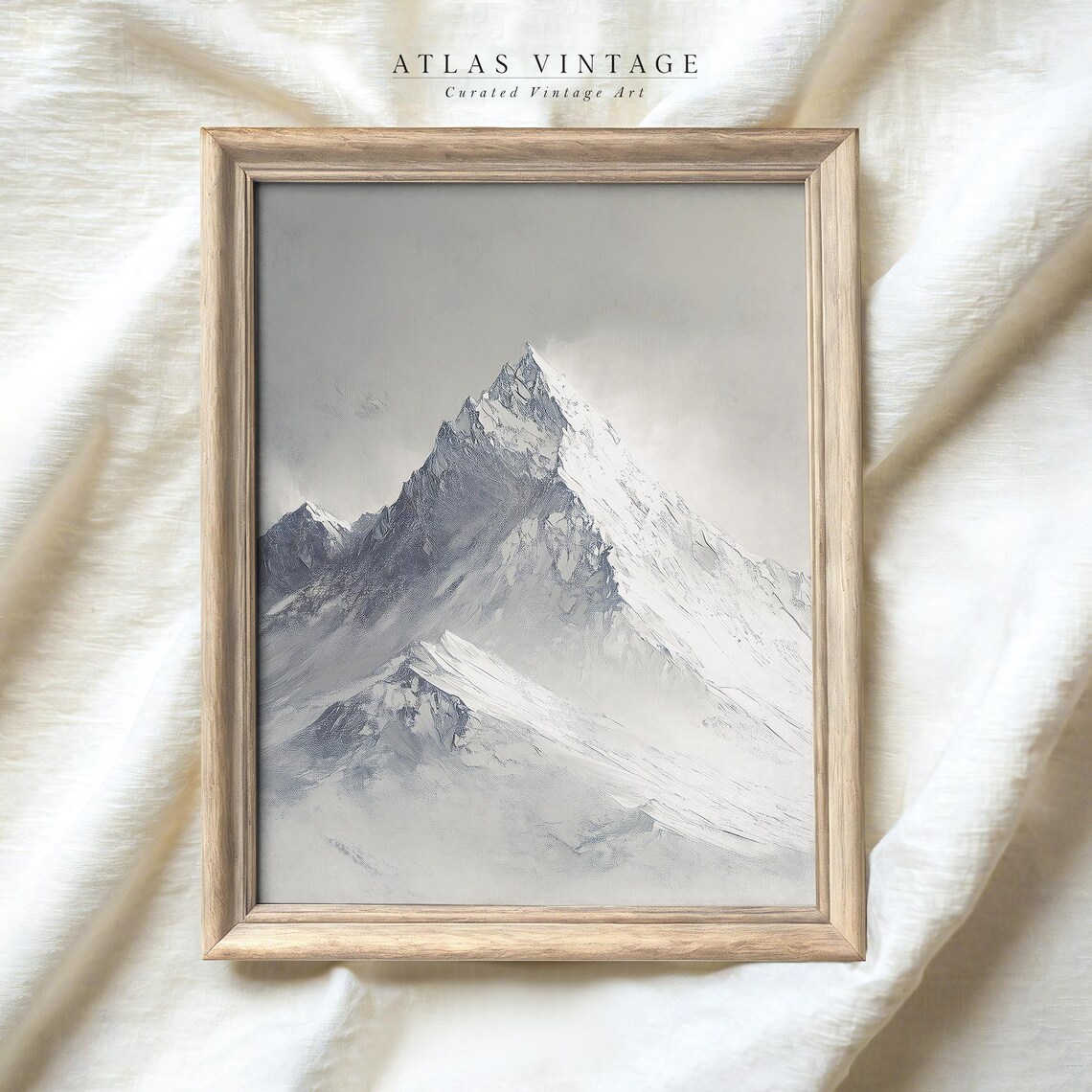 Snowy Mountain Peak Oval Painting Blue Grey Winter Alpine Poster - Image 6