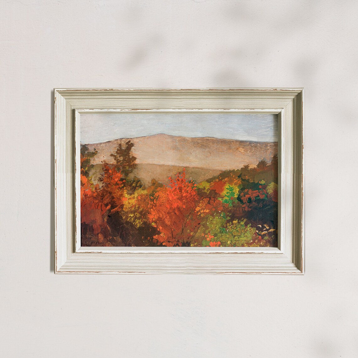 Fiery Red Orange Autumn Trees Mountain Ridge Vintage Oil Painting Poster - Image 3