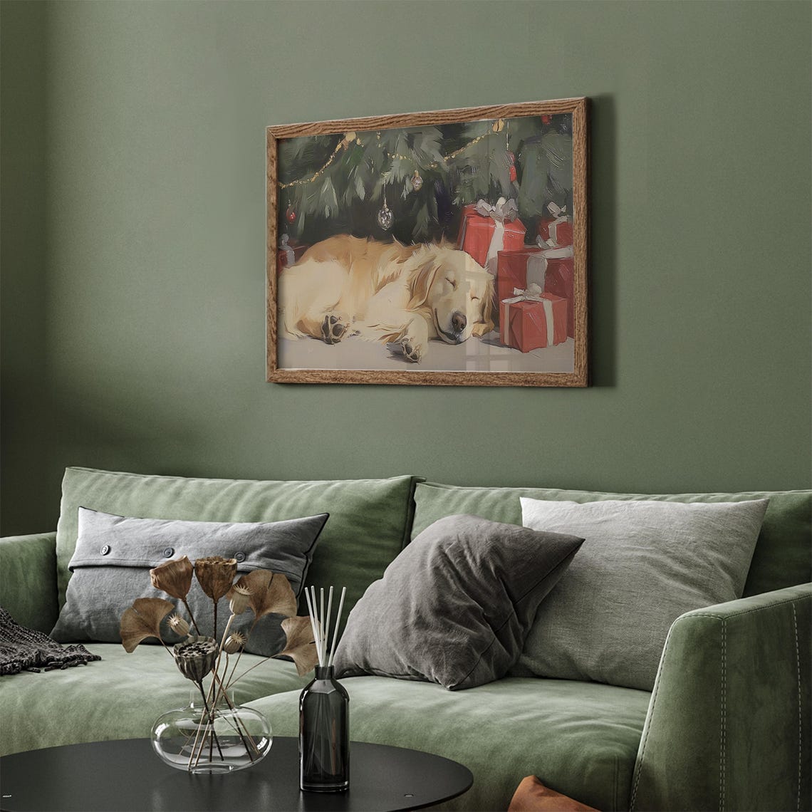 Golden Retriever Sleeping Under Christmas Tree Holiday Dog Poster - Image 6