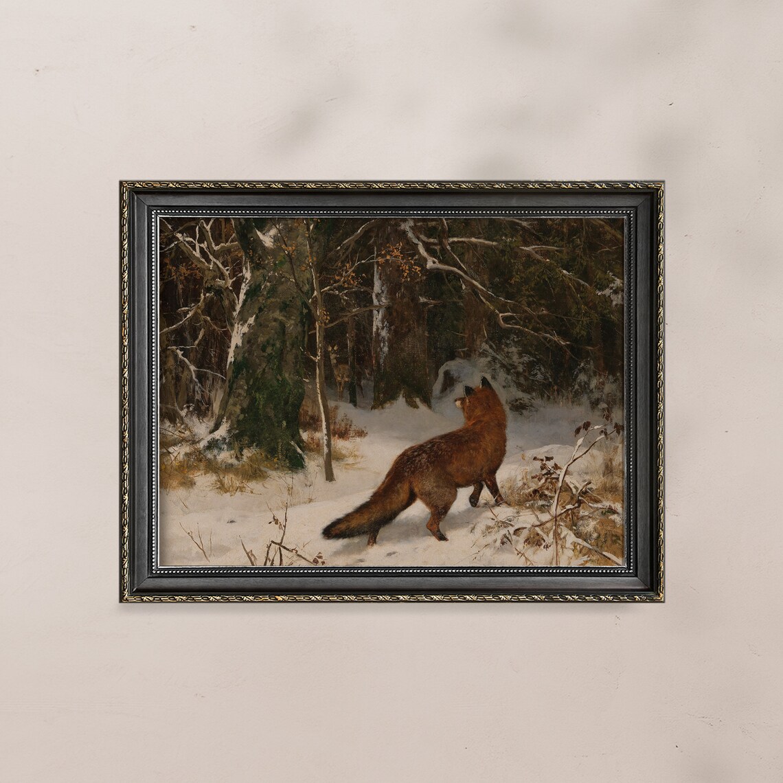 Red Fox in Snowy Winter Forest Vintage Woodland Wildlife Art Poster - Image 8