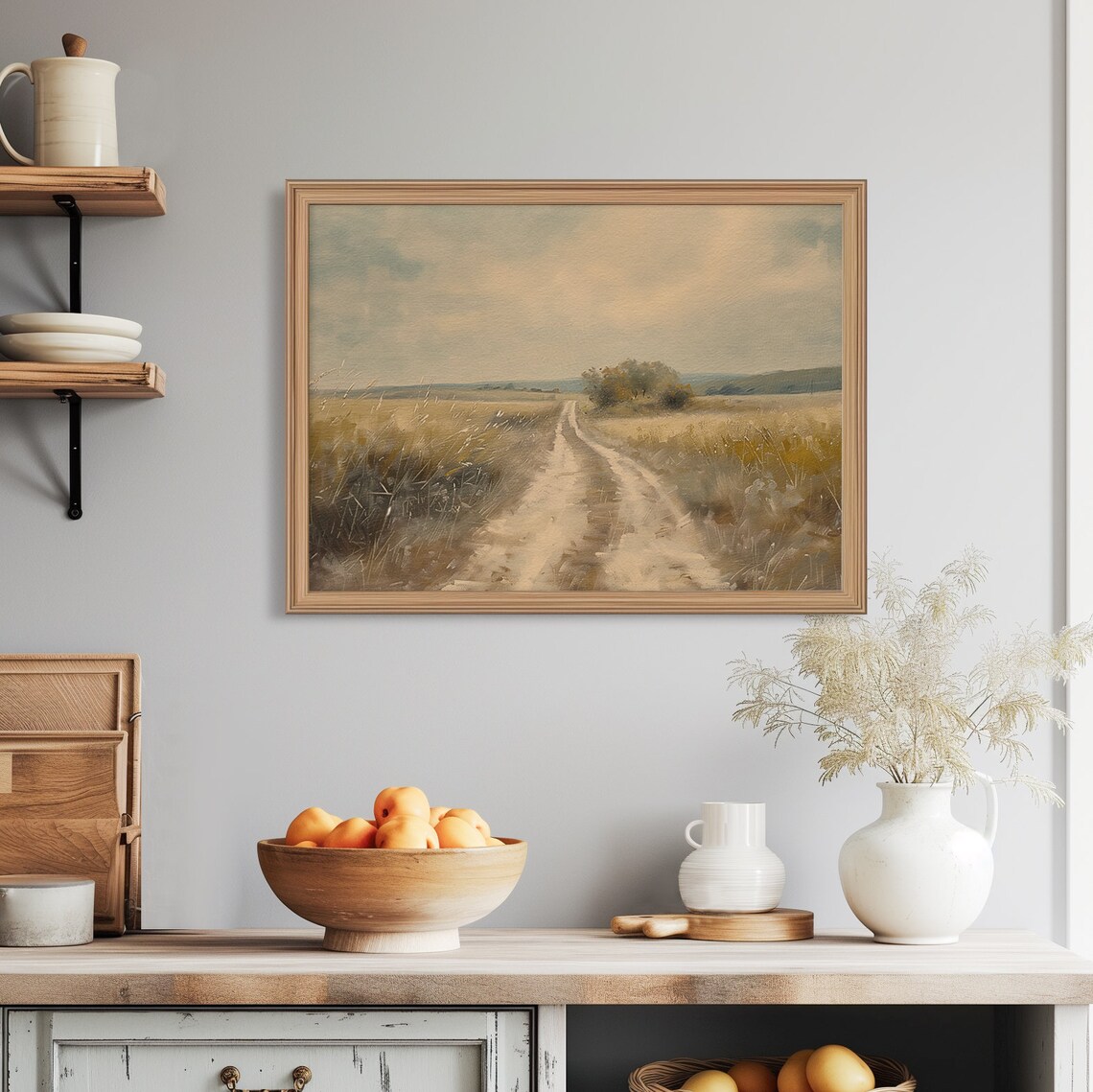 Winding Country Road Through Golden Fields Vintage Painting Poster - Image 7