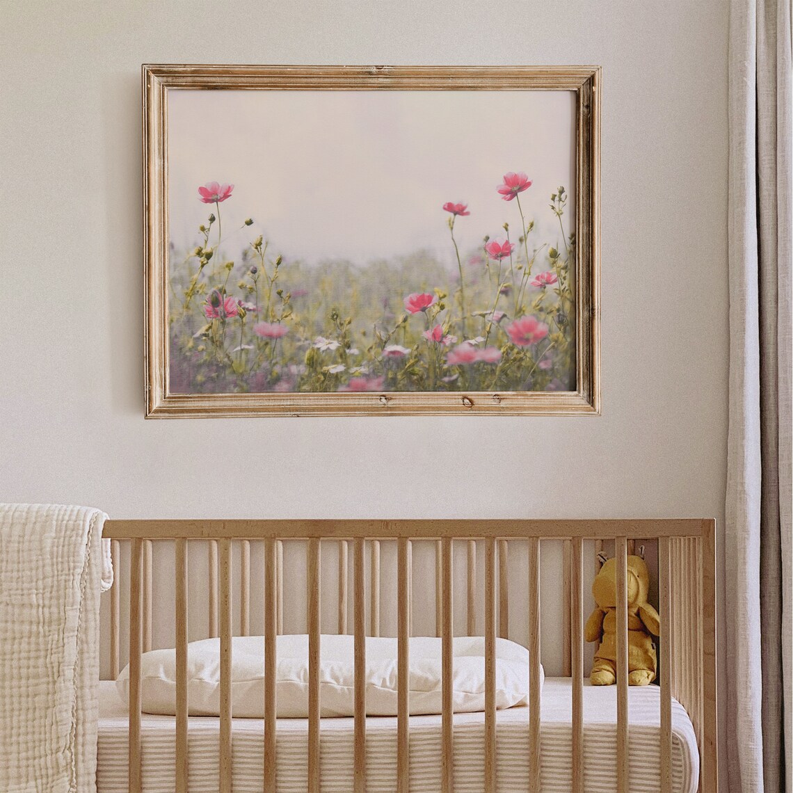 Pink Cosmos Wildflower Field Misty Morning Vintage Floral Meadow Poster - Image 4