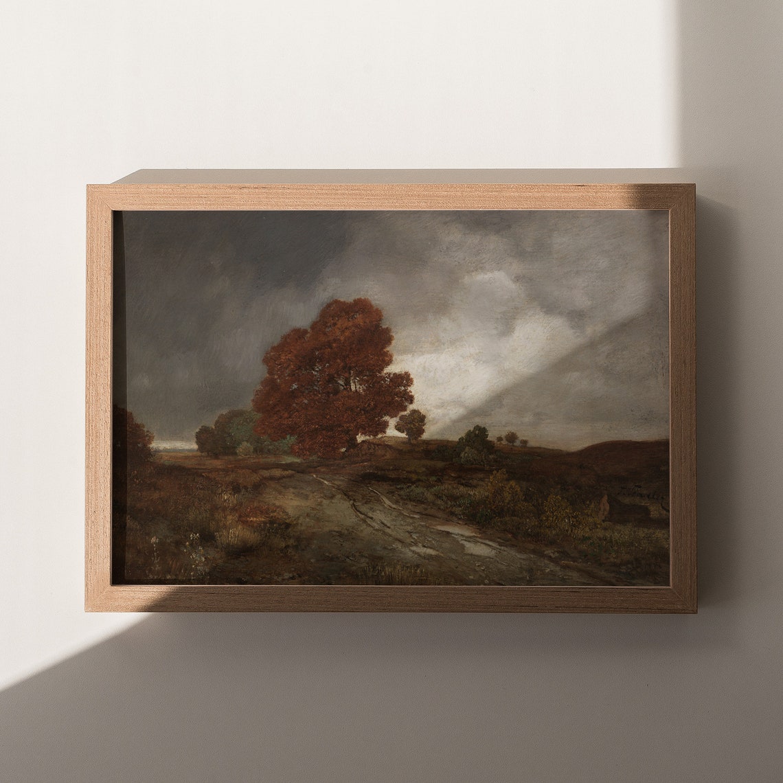 Moody Autumn Forest Path With Red Maple Dark Cloudy Sky Poster - Image 5