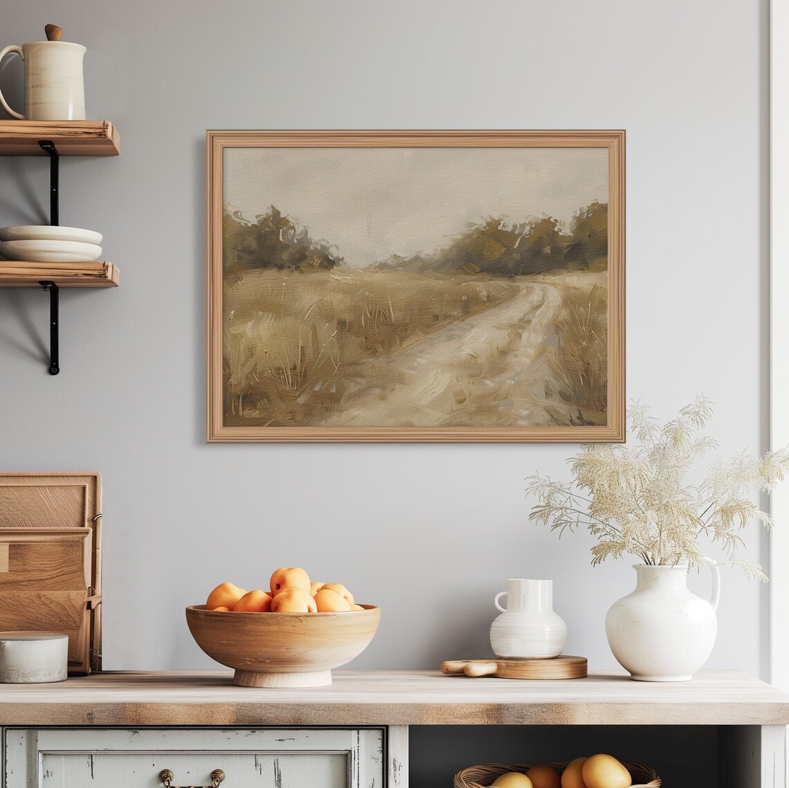 Country Road Landscape Painting Neutral Beige Countryside Path Poster - Image 7