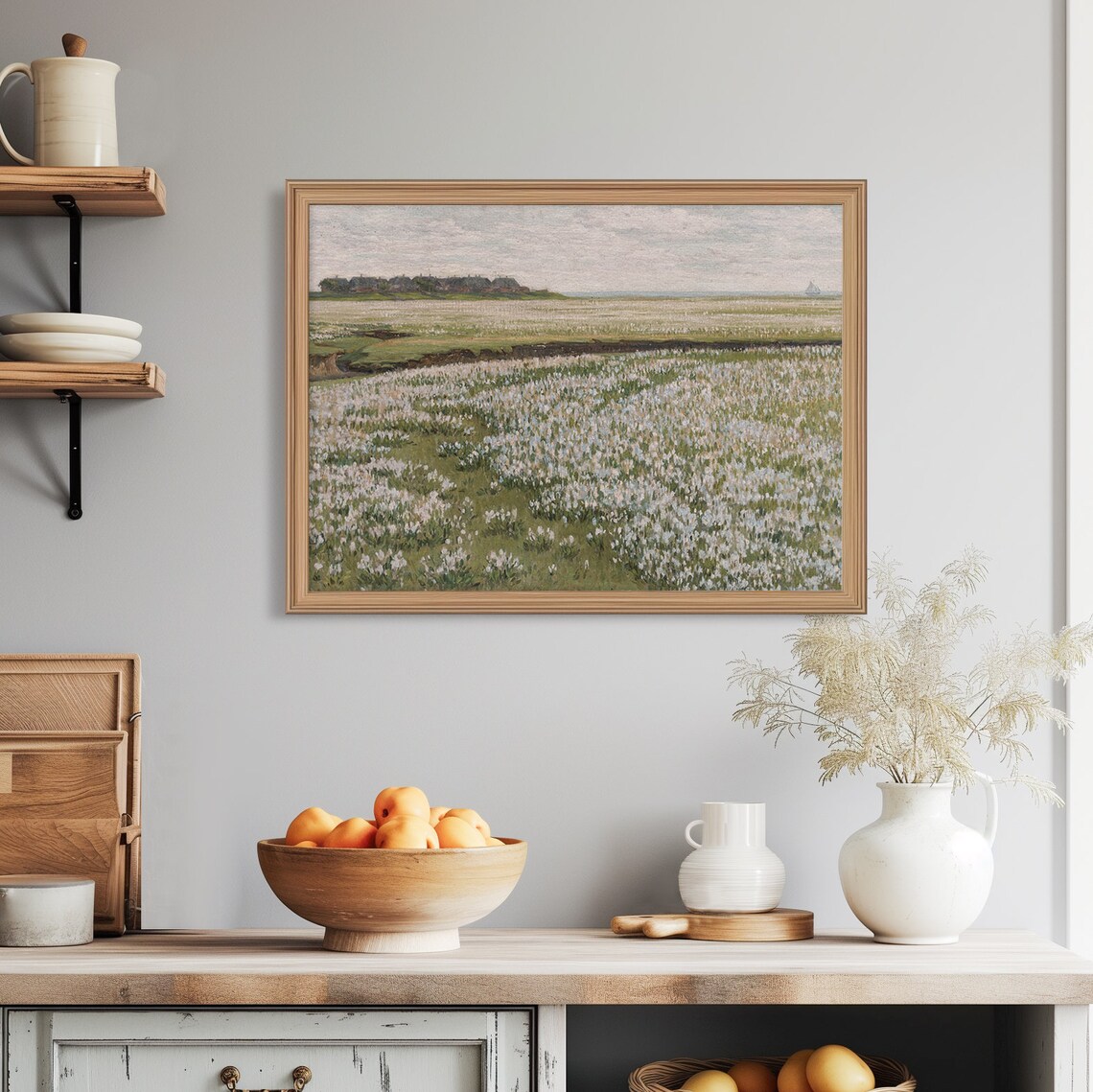 Vintage Spring Meadow Print Antique White Wildflower Field Landscape Painting - Image 6