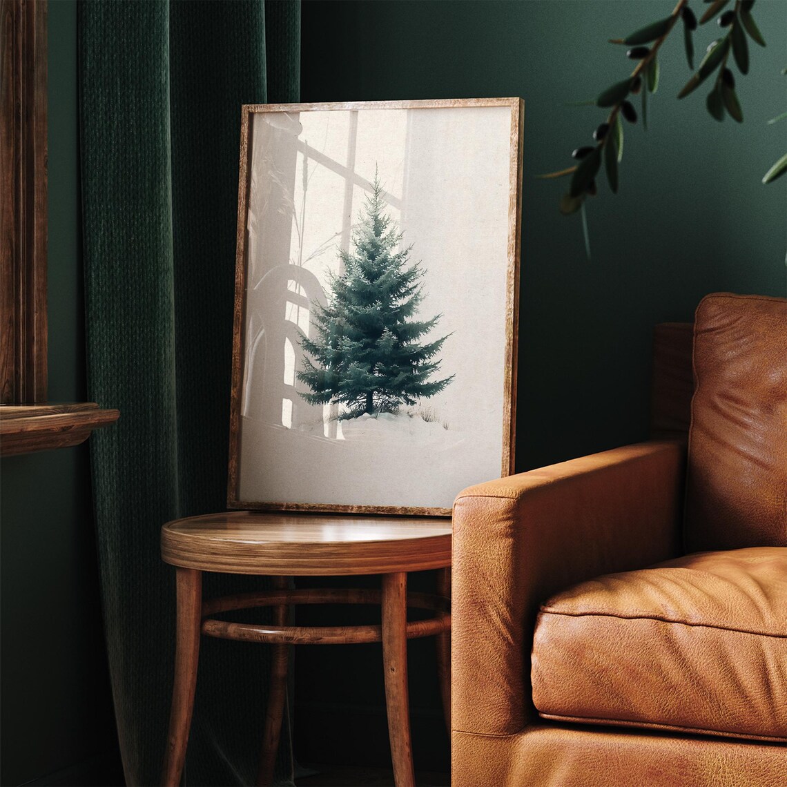 Snowy Spruce Tree Winter Minimalist Painting Neutral Holiday Wall Art - Image 8