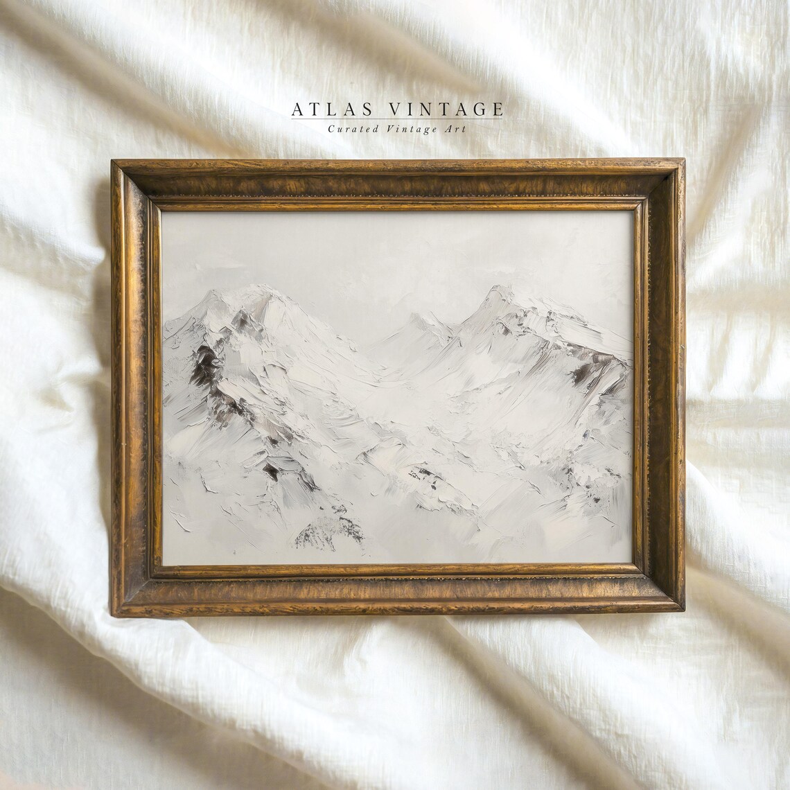 White Snowy Mountain Peaks Minimalist Winter Landscape Painting Wall Art - Image 7