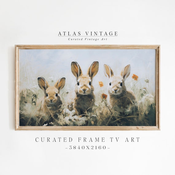 Easter Bunnies Frame Tv Art Vintage Spring Painting Moody Farmhouse Art For Tv Country Classy Easter Dcor Last Second Dcor