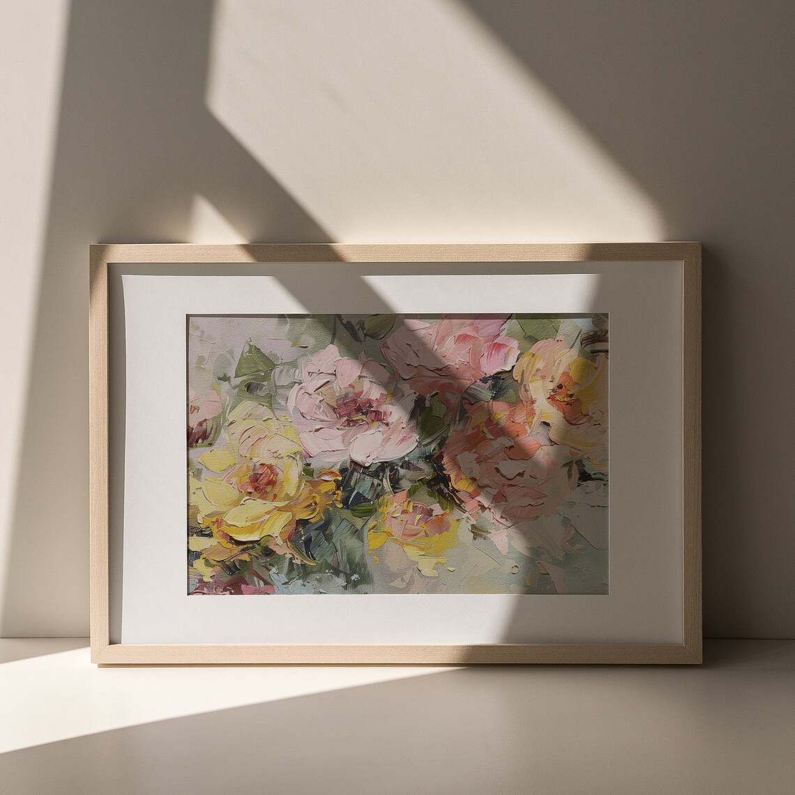 Colorful Pink and Yellow Peonies Impasto Floral Painting Poster - Image 7