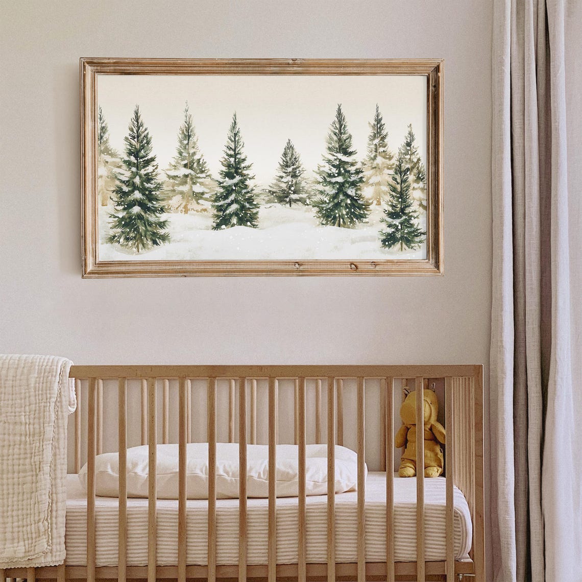 Snowy Pine Trees Watercolor Frame TV Art Winter Forest Minimal Poster - Image 6