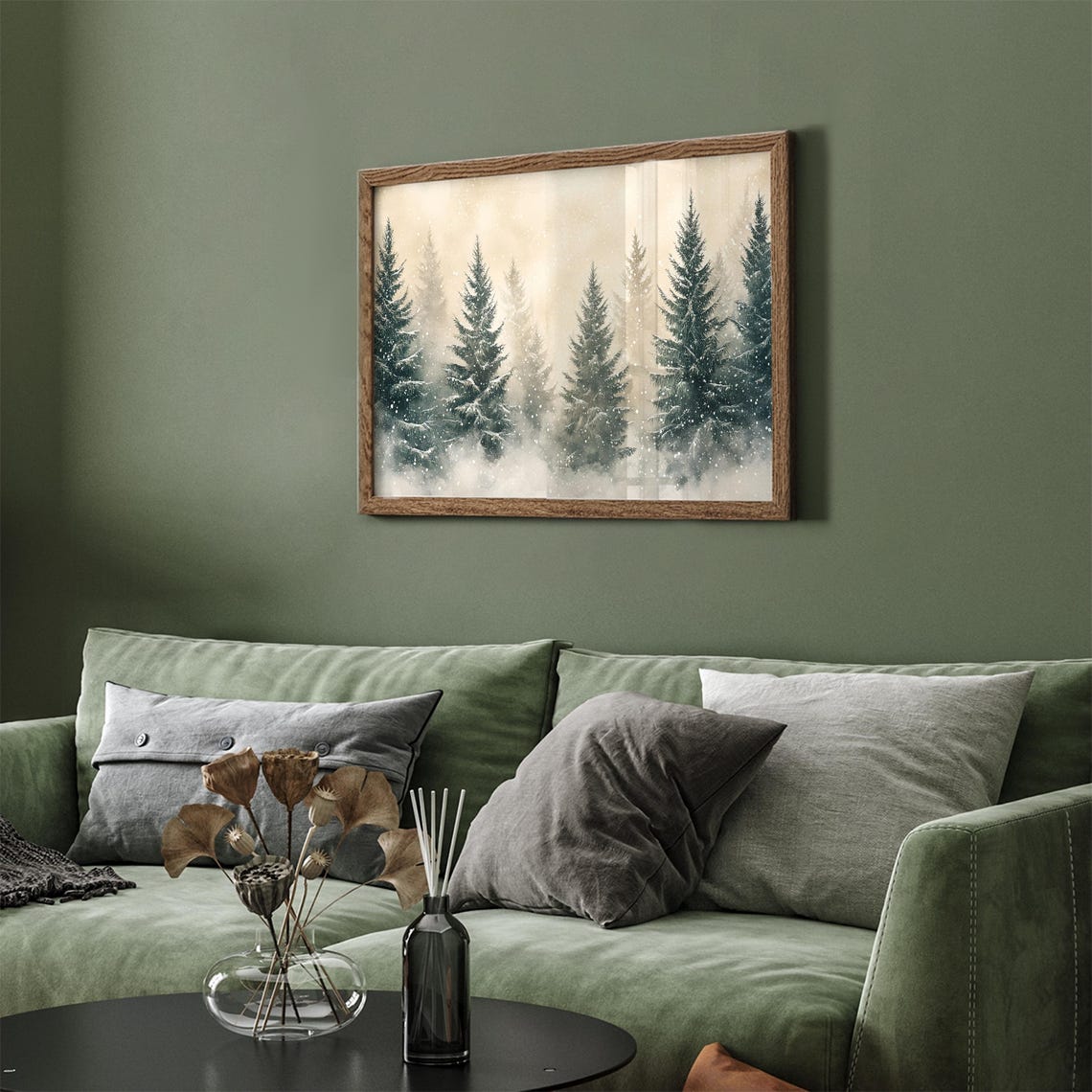 Snowy Evergreen Forest Falling Snow Neutral Winter Scene Poster - Image 4