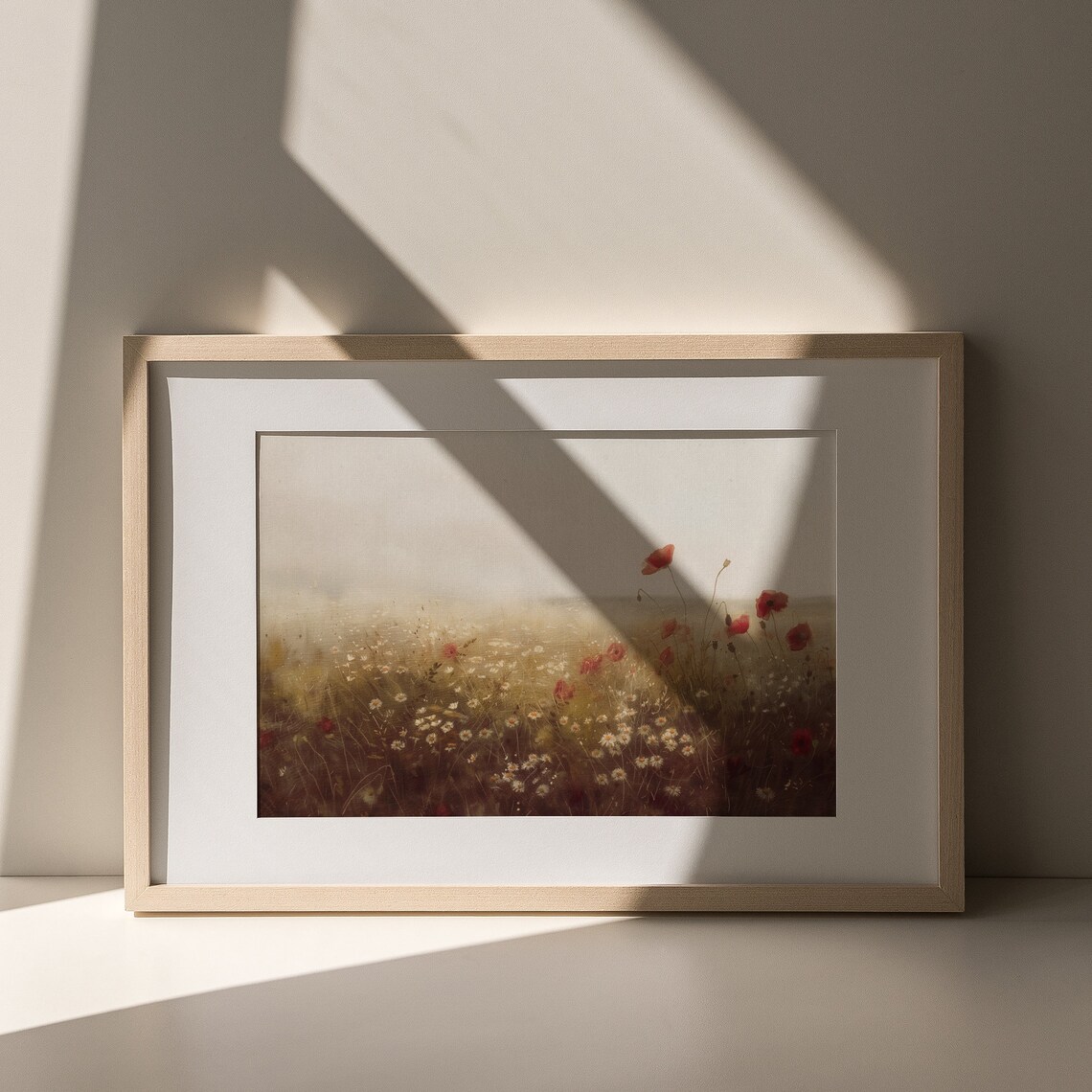 Red Poppies and Daisies in Meadow Vintage Wildflower Field Art Poster - Image 7