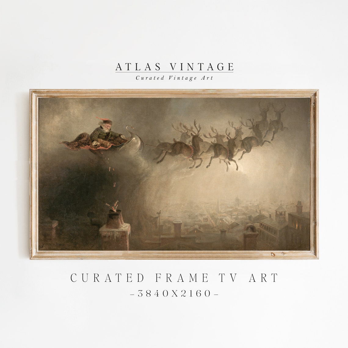 Santa Claus Sleigh Soaring Over Rooftops on Christmas Eve Poster - Image 6