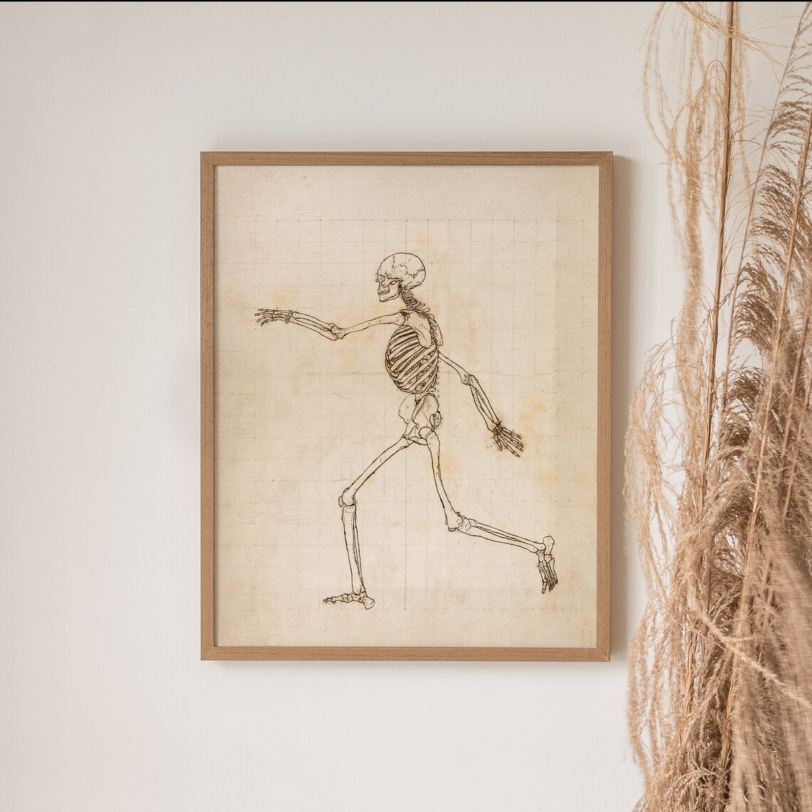 Walking Human Skeleton Anatomy Line Sketch Gothic Halloween Dark Poster - Image 4