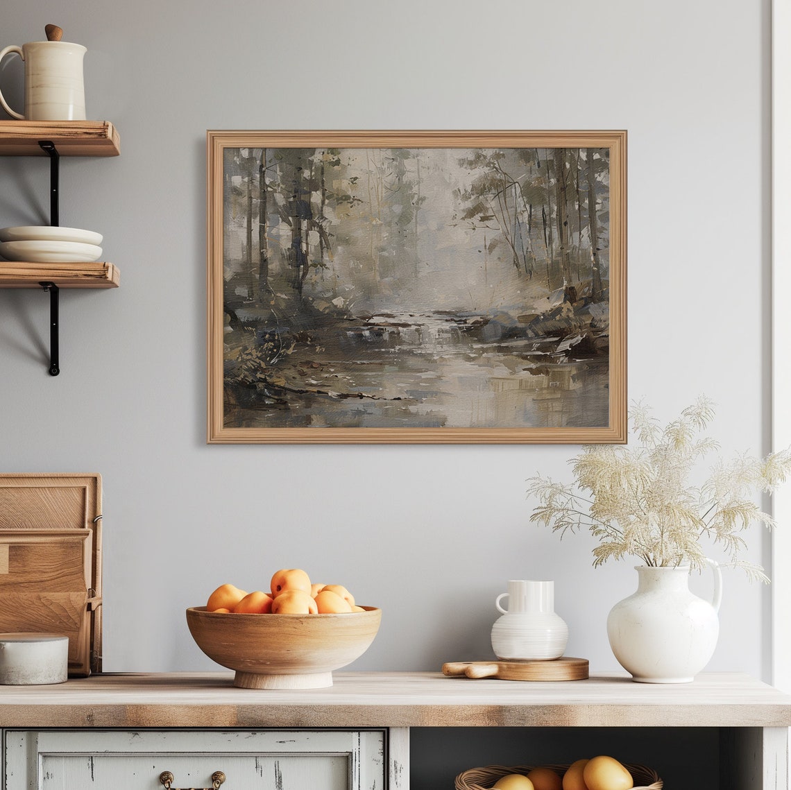 Dark Abstract River Landscape Vintage Muted Neutral Forest Poster - Image 4