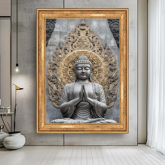 Golden Mandala Buddha Canvas Print Zen Spiritual Wall Art