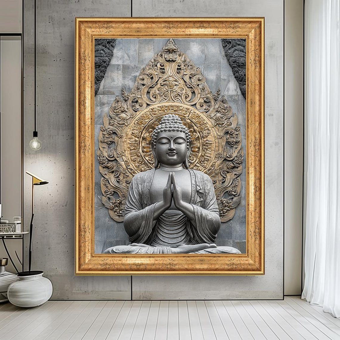 Golden Mandala Buddha Statue Serene Zen Spiritual Wall Poster