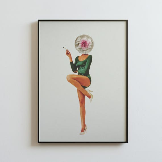 Retro Disco Ball Head Art Print Vintage Poster Dopamine Decor Apartment Aesthetic Trendy Wall