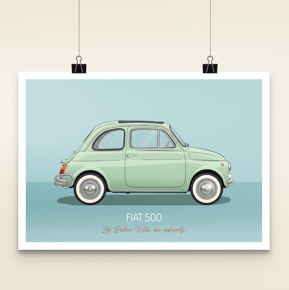 Vintage Fiat 500 Illustration Retro Car Poster