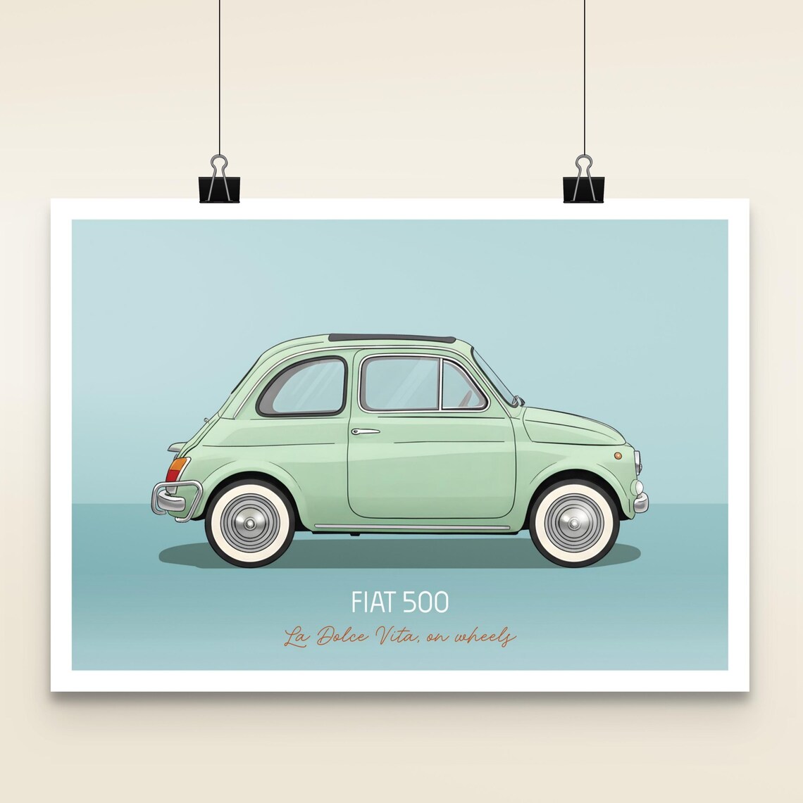 Vintage Fiat 500 Illustration Retro Car Poster