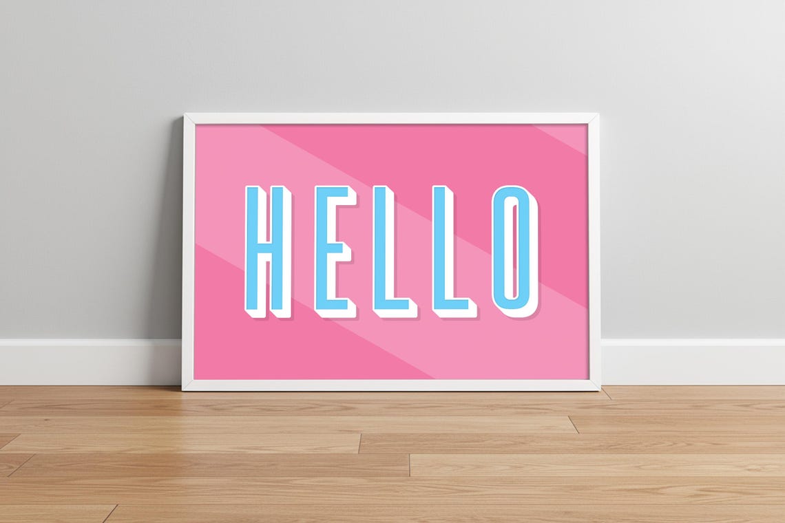 Candy Pink Hello Print 3d Lettering Striped Wall Art