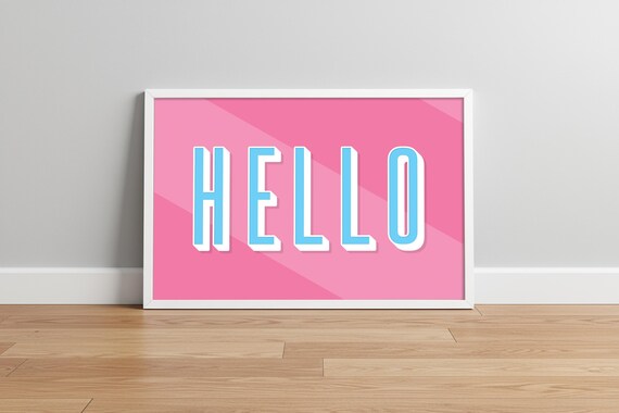 Candy Pink Hello Print 3d Lettering Striped Wall Art