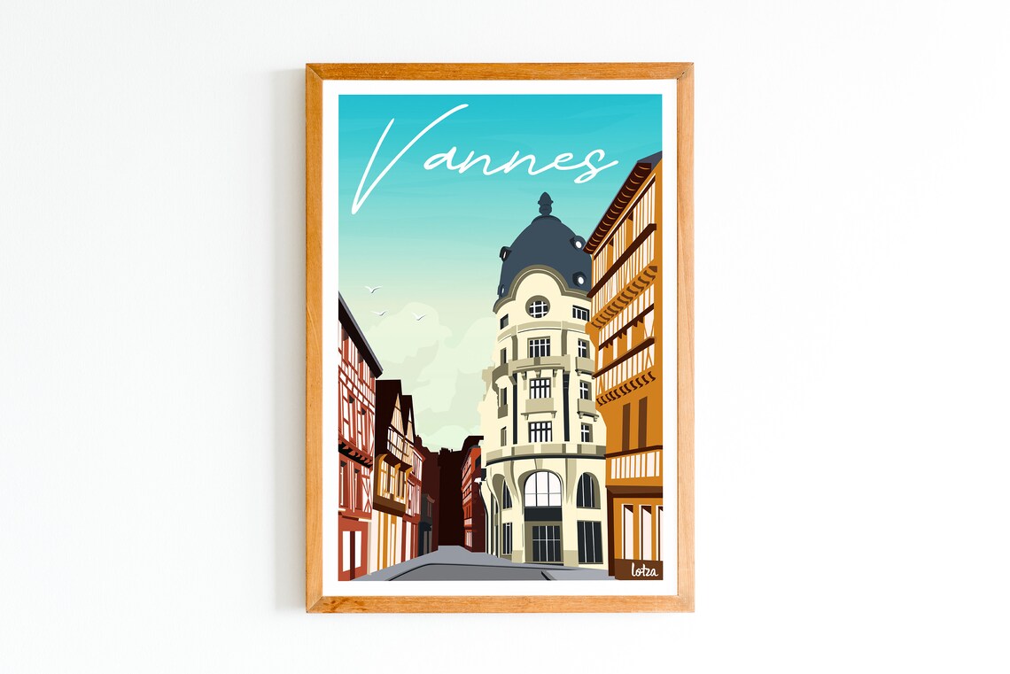 Vannes Brittany France Vintage Street Travel Illustration Poster