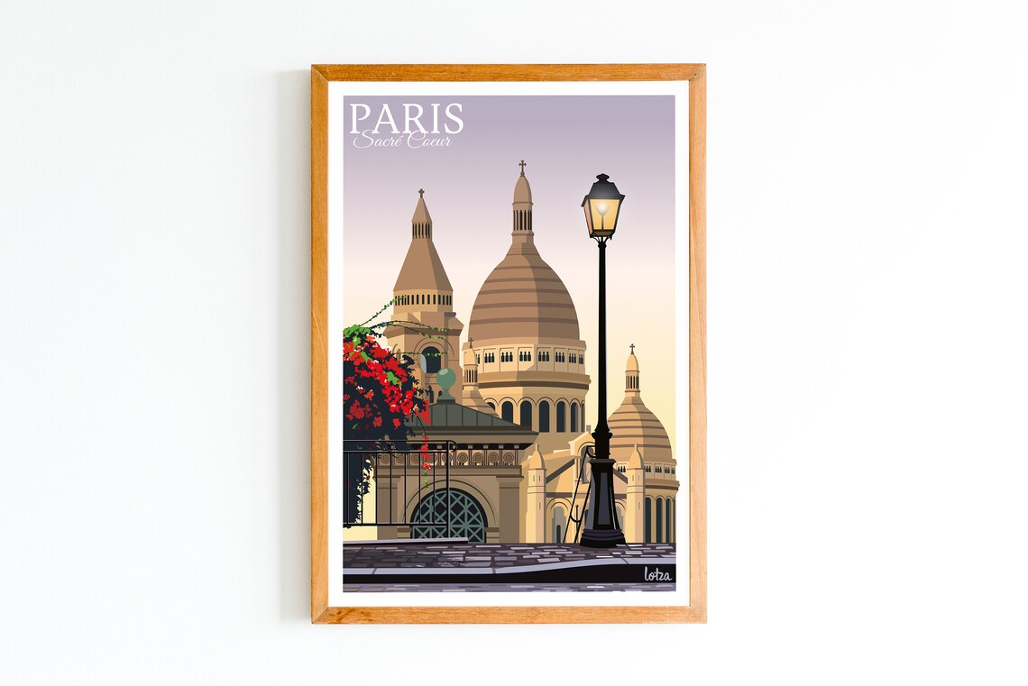 Paris Sacre Coeur Basilica in Montmartre Vintage French Travel Poster