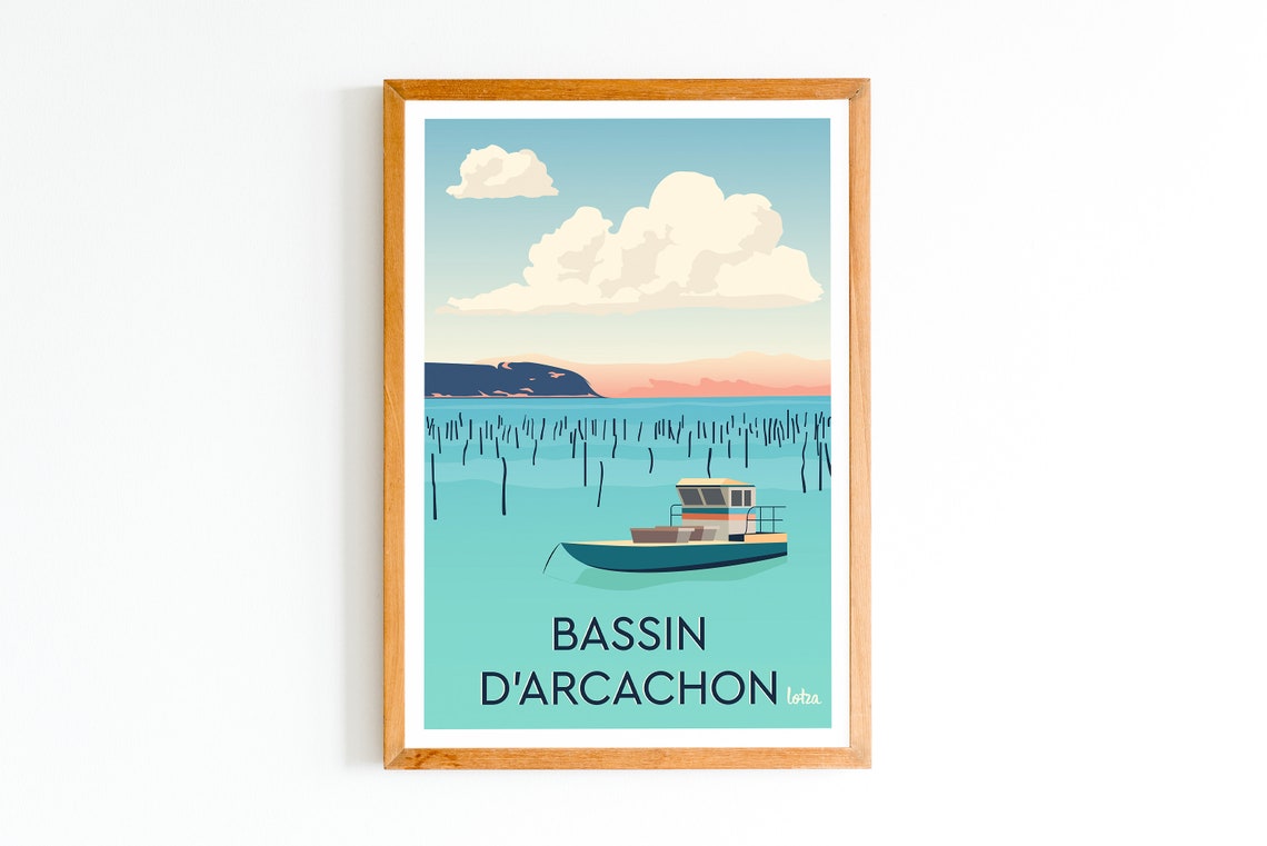 Bassin d'Arcachon Oyster Bay Boat Vintage Minimalist Travel Poster